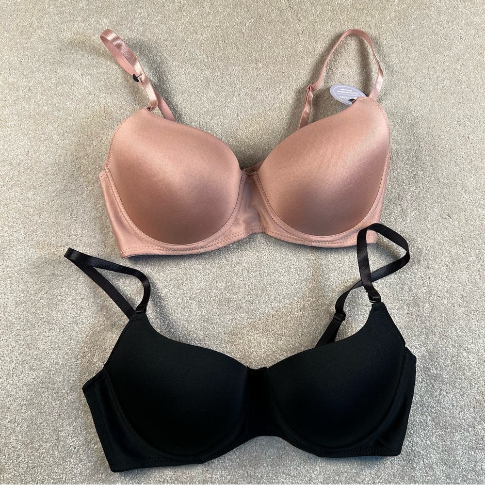 Just‎ Be Bras 36C 2 bras Black Pink Convertible Straps Light-Lift